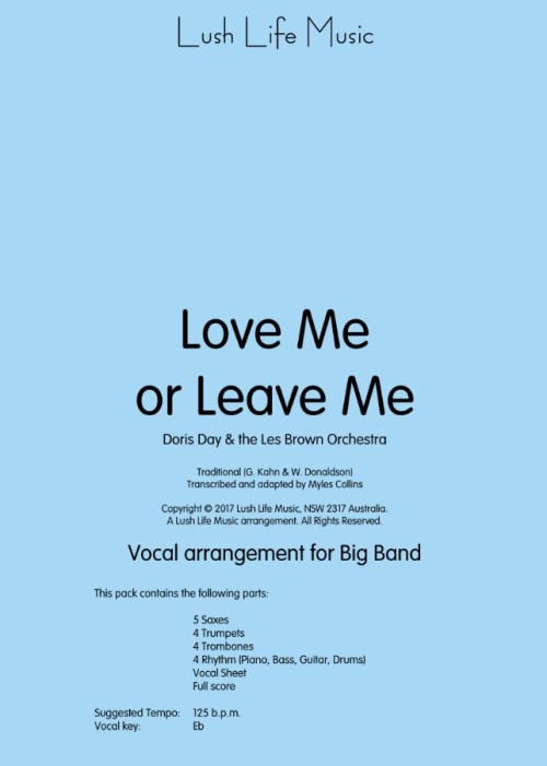 Love Me or Leave Me (Vocal Solo with Jazz Ensemble - Score and Parts)